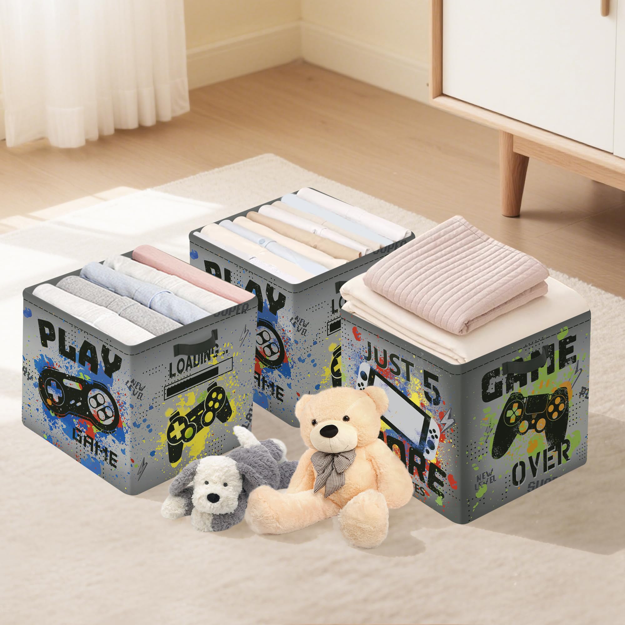 Clastyle Pack of 3 Video Game Children's Storage Boxes Fabric for